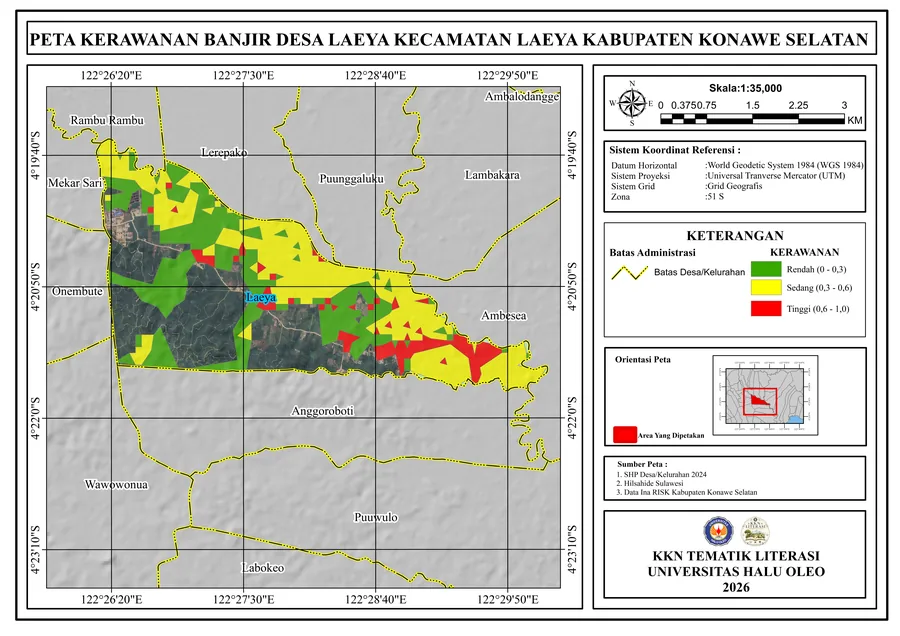 Peta Kerawanan Banjir Desa Laeya Kecamatan Laeya Kabupaten Konawe Selatan
